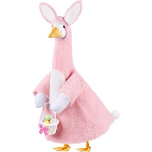 Easter Bunny Goose Outfit for 23" Porch Goose Holiday Pink Bunny Costume with White Basket Easter Party Outdoor Garden Patio Yard Lawn Art Decoration