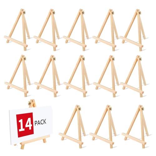 14 Pack 9 Inch Wood Easel, Painting Party Easel, Kids Student Tabletop Easels for Painting, Portable Canvas Photo Picture Sign Holder Tripod Painting Easels for Art & Crafts
