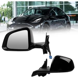 Dasbecan Side Rear View Mirror Compatible with 2020-2024 Tesla Model Y Power Heated Power Folding with Mirror Memory Left Driver Side #1594111-00-C 159411100C (Black 13pin)