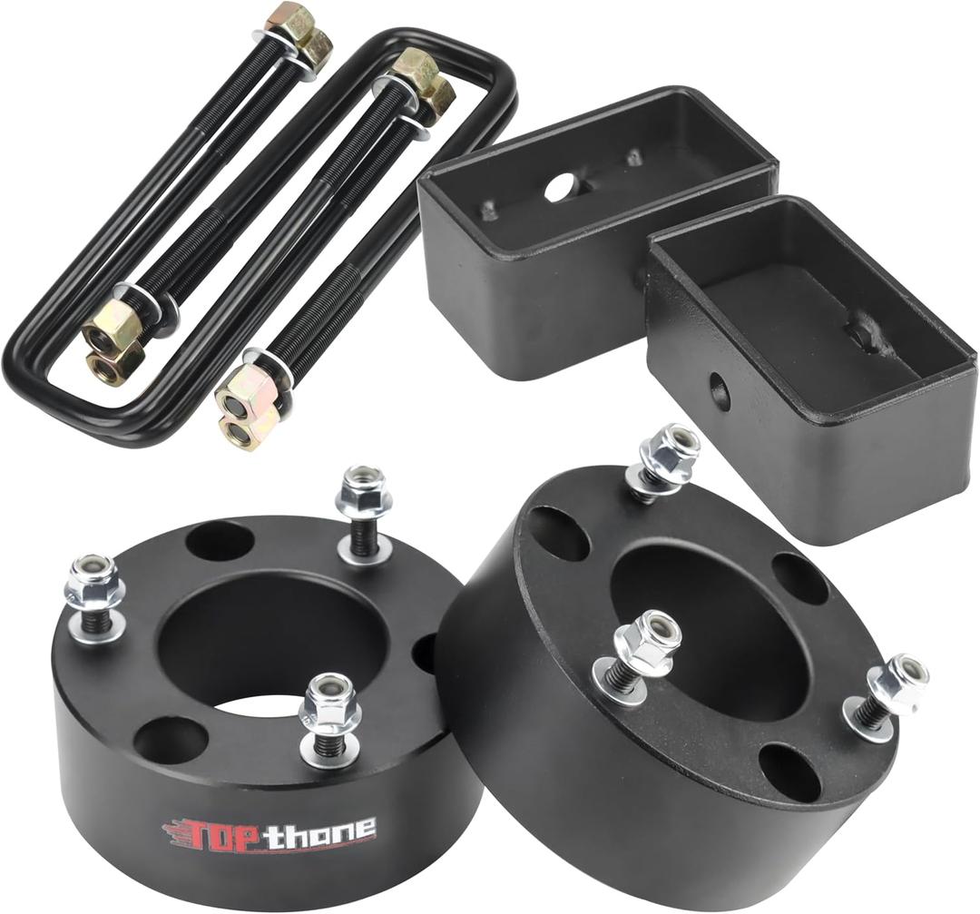 3.5" Front and 3" Rear Leveling Lift Kits for 2007-2024 Chevy Silverado 1500 GMC Sierra 1500, 3.5'' Front Strut Spacers and 3'' Rear Leveling kit, Black Suspension Lift Kits