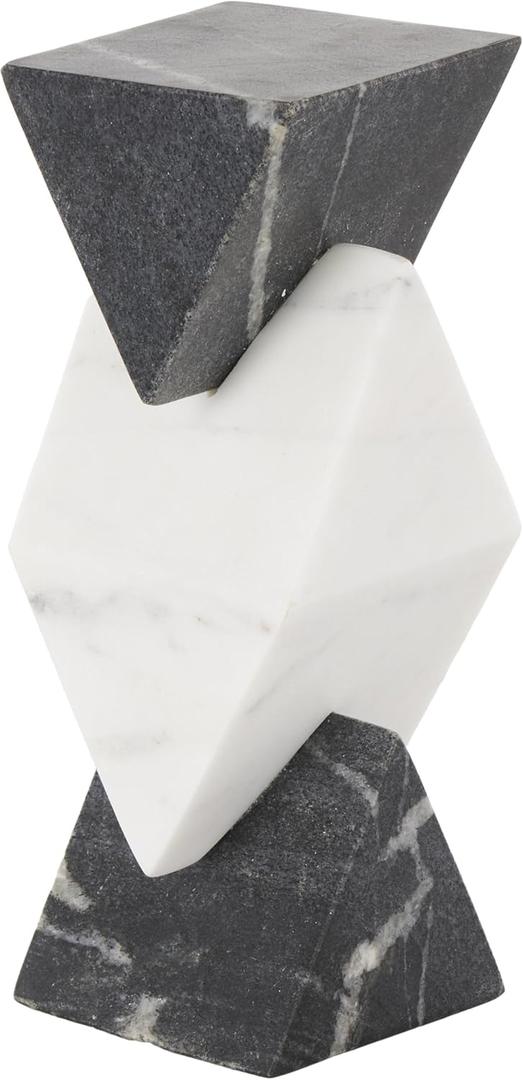 Deco 79 Marble Geometric Decorative Sculpture Stacked Pyramid Home Decor Statue with White Diamond Center, Accent Figurine 4" x 4" x 10", White