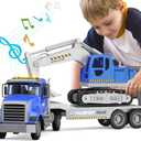 DOWELLIN Transports Trucks Kids Toys, 22" Large Semi Truck Toy Carrier and Excavator Truck with Sound&Light,Friction Powered Cars Toys Birthday for Boys Girls 3 4 5 6 7 8