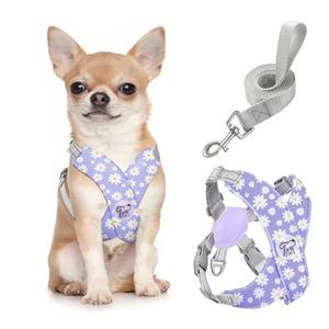 Pawaboo Small Dog Harness and Leash Set, Puppy Harness X-Frame No Pull No Choke, Dog Vest Harness Adjustable for Small Medium Sized Dogs,Soft Breathable Pet Harness for Walking Outing, S, Purple Daisy