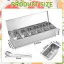 Ferrochef 6 Compartments Stainless Steel Chilled Condiment Tray, Garnish Tray with 6 Removable Compartments, Chilled Condiment Dispenser with Lid, Fruit Serving Containers