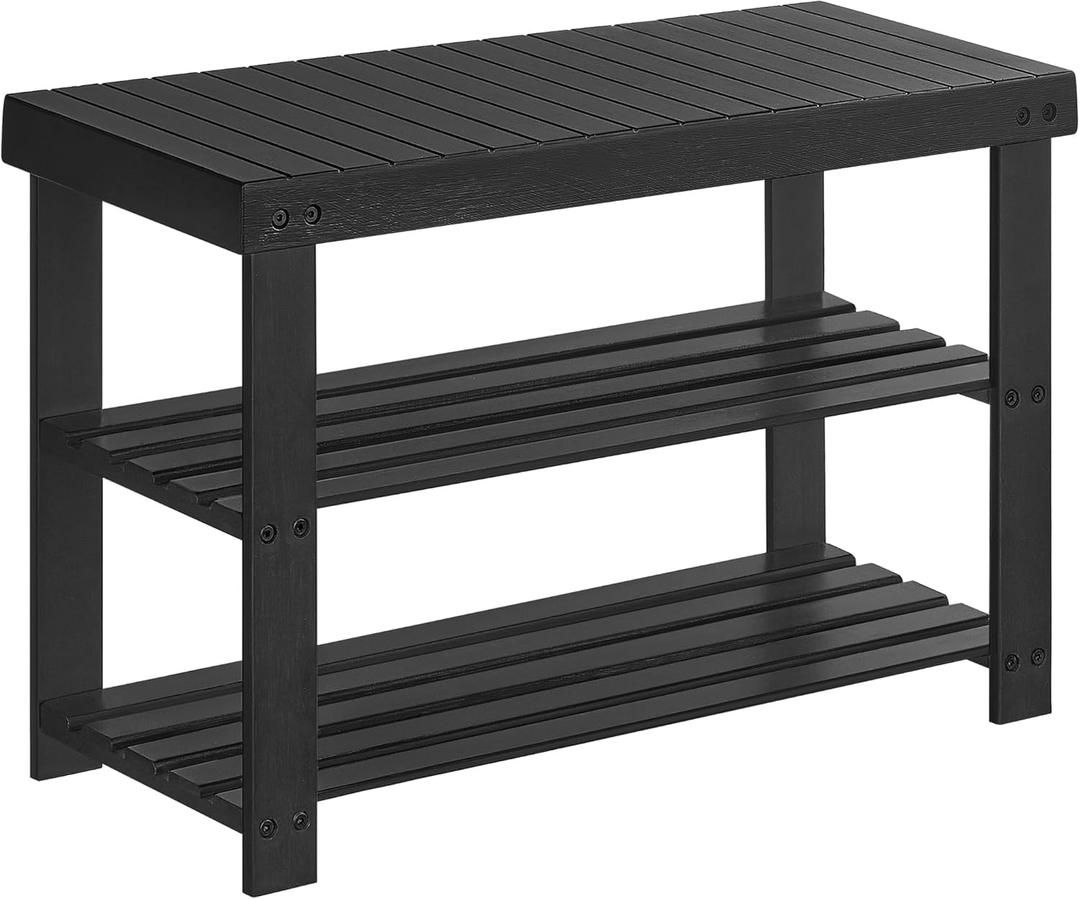 SONGMICS Shoe Rack Bench, 3-Tier Bamboo Shoe Storage Organizer, Entryway Bench, Holds Up to 286 lb, 11.3 x 27.6 x 17.8 Inches, for Entryway Bathroom Bedroom, Black ULBS04H (27.6"W)