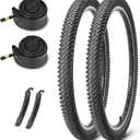 MOHEGIA Mountain Bike Tires 2-Pack - 20/24/26/27.5 Inch Folding MTB Tires and 2 Inner Tubes Schrader Valve & Tire Levers - Off-Road Bicycle Replacement Set