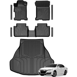 Floor Mats for Honda Accord 2013-2017, All Weather Floor Mats Trunk Cargo Liner and Door Sill Guards Accessories, Full Coverage Set (Fit Sedan Models)