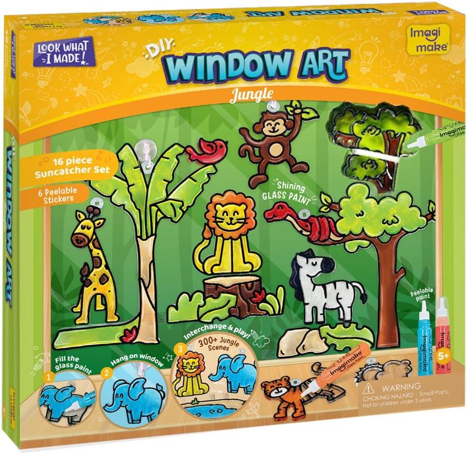 Imagimake Window Art Jungle | 16-Piece Glass Paint & Suncatcher Kit | Craft & Discover Animals | Art Kit for Kids| 5 Year Old Boy Gifts | Birthday Gifts for Boys & Girls Ages 5,6,7,8,9,10,11,12
