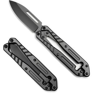 Automatic Utility Knife,All Metal Construction Carbon Stainless Steel Blade,Quick Change Retractable Box Cutter,3.1" Blade Small EDC Knife,Great Gift for Men Black