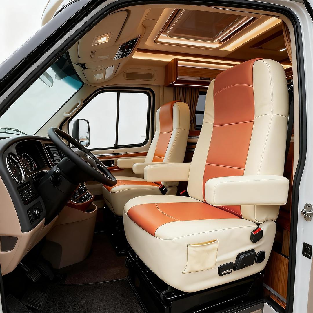 RV Seat Covers Captains Chairs 2 Pack Motorhome Seat Covers for Class-A RV,Premium Nappa Leather,Pet-Friendly,Breathable & Comfortable Front Driver & Passenger Seat Covers with Armrest Covers