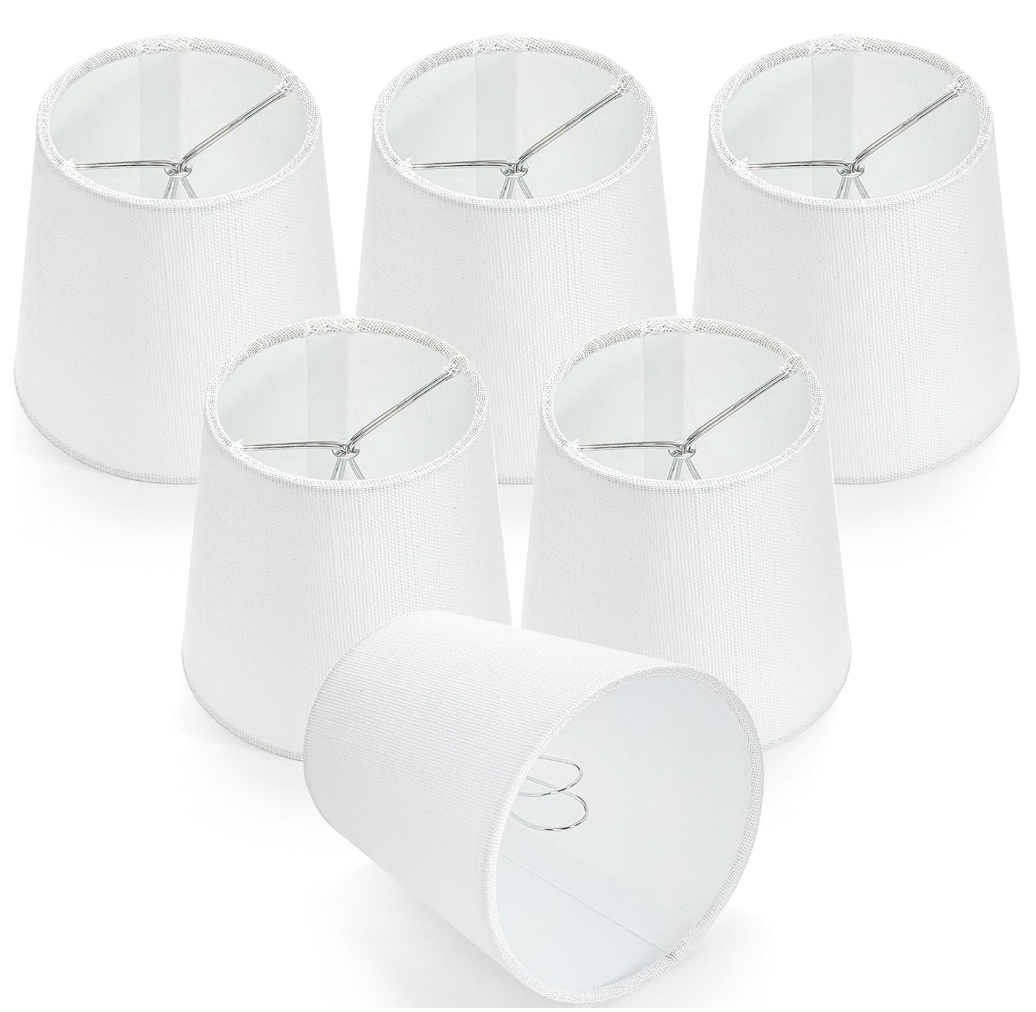 WUWEOT 6 Pack Chandelier Lamp Shades, 5.2"×4"×5.2" Small Lampshade Clipon Bulb Lamp Shades, White Linen Replacement Lampshade for Table Chandelier Wall Lamp