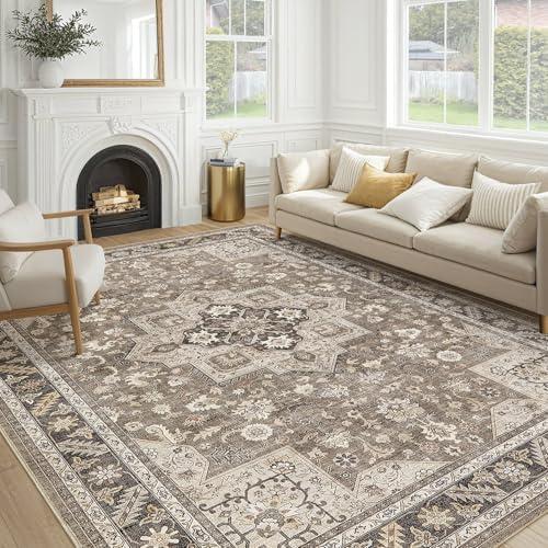 Vintage Living Room Area Rug 5x7 - Large Soft Washable Oriental Traditional Distressed Farmhouse Rugs for Bedroom - Indoor Floor Accent Carpet for Home Office House Decor - Brown