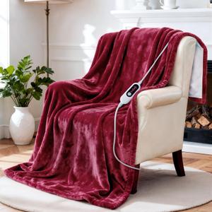 Heated Blanket Electric Throw, 50" x 60" Heating Blanket with 5 Levels & 10 Hours Auto Off, Extremely Soft Flannel Warm Blanket Gifts Over-Heat Protection, ETL Certified Machine Washable (
Rose Red & White)