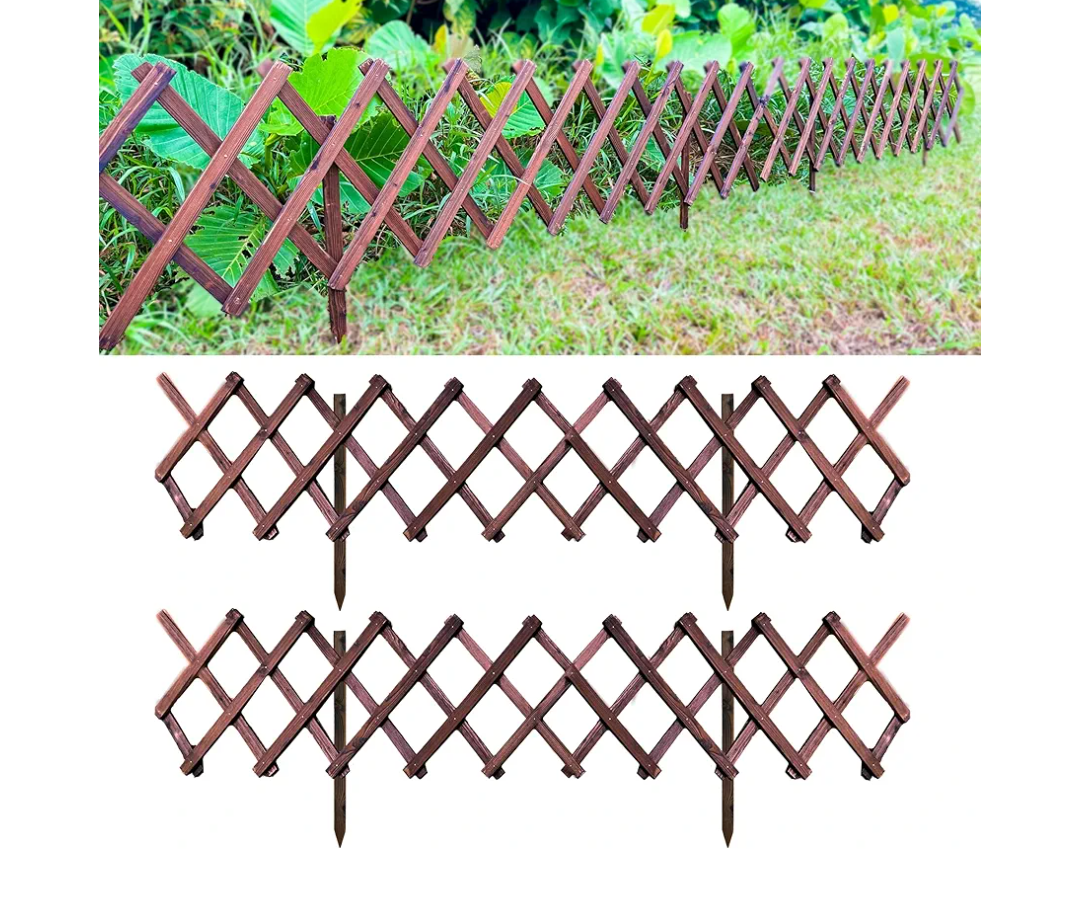 ShopLaLa Garden Fence- 2 Pack, Total 12ft (L) Wooden Lattice Flower Edging for Yard Lawn Landscape Patio Outdoor Decor, Expandable Plant Garden Trellis, Animal Barrier Fence No Dig Panel for Small Dog