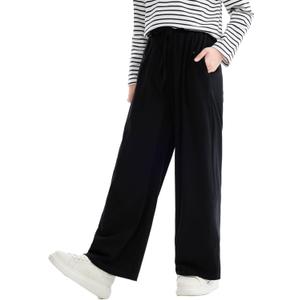 Girls High Waisted Pants Girls Casual Pants Kids Wide Leg Long Trousers with Pockets, Black, 6-7 Years