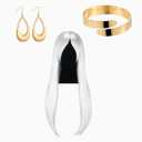 Crowye Anime Cosplay Costume for Halloween Princess Costume Accessories Anime White Cosplay Wig Egypt Arm Cuff Bracelet Gold Earrings Greek Goddess Set for Halloween Dress up Princess, Fantasy Parties