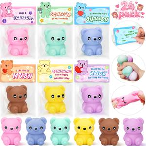 Valentine Gifts for Kids Classroom, 24 Packs Valentines Day Cards with Bear Squeeze Toys, Ideal Kids Exchange Gifts for School, Perfect Valentine Party Favors for Boys Girls