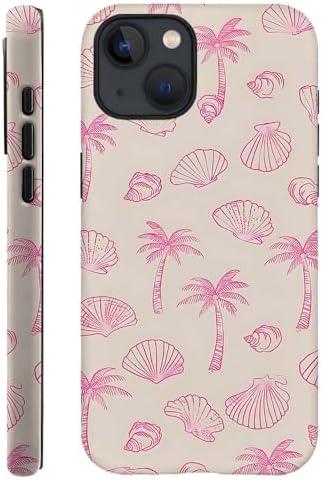 DAIZAG Case Compatible with for iPhone 15, Pink Seashells Palm Trees Beach Phone Case for iPhone 15 for Girl Women Boy Men