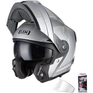 LEM Modular Motorcycle Helmets Fiberglass, Full Face Motorcycle Helmet Flip Up for Touring, DOT Certified, Release Sun Visor & Removable Comfort Liner, Lightweight Street Bike Helmet (Silver, XL)