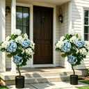 2 Pcs 3ft Artificial Hydrangea Trees for Outdoor UV Resistant Faux Hydrangea Artificial Flowers Topiary Trees Plant in Pot for Indoor Outdoor Porch Patio Garden Wedding Office Home Decor