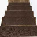 Indoor and Outdoor Carpet Stair Treads - 32" x 8" Non-Slip Stair Treads Carpet for Wooden Steps - Rubber Stair Tread Mats - Stair Rugs Anti Slip for Kids Elders and Dogs  Brown Set of 14