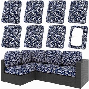 hyha 8Pcs Patio Cushion Covers, Stretch Outdoor Couch Cushion Covers, Washable Outdoor Chair/Sofa Slipcovers for Patio Furniture Cushions Protector with Elastic Bottom(Baroque,Cover Only)
