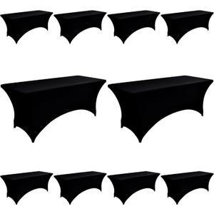 10-Pack 6ft Black Spandex Table Covers for Rectangle Standard Folding Tables - Wrinkle Resistant Stretch Tablecloths - Ultimate Fitted Table Protector for Parties, Banquet, Wedding