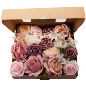 Lassos Boutique Assorted Articial Flowers Foam Rose with Stems for DIY Wedding Centerpieces, Bridesmaids Bouquets, Bridal Shower Decoration (Dusty Rose-Mauve)