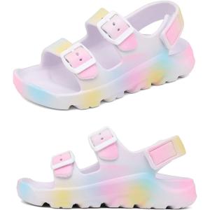 Boys Girls Toddler Little Kid Sandals Buckle Adjustable Water Sandal With Hook Loop Back Strap(Toddler 5-Little Kid 12) (Pink)