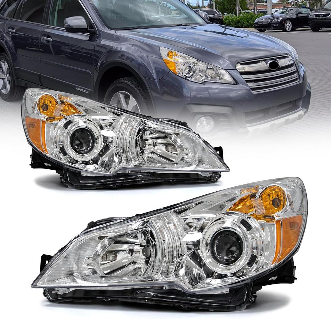 for 2010 2011 2012 2013 2014 Legacy/Outback Headlights Assembly Compatible with 2010-2014 Subaru Legacy/Outback Chrome Housing Clear Reflector Replacement Driver and Passenger Side