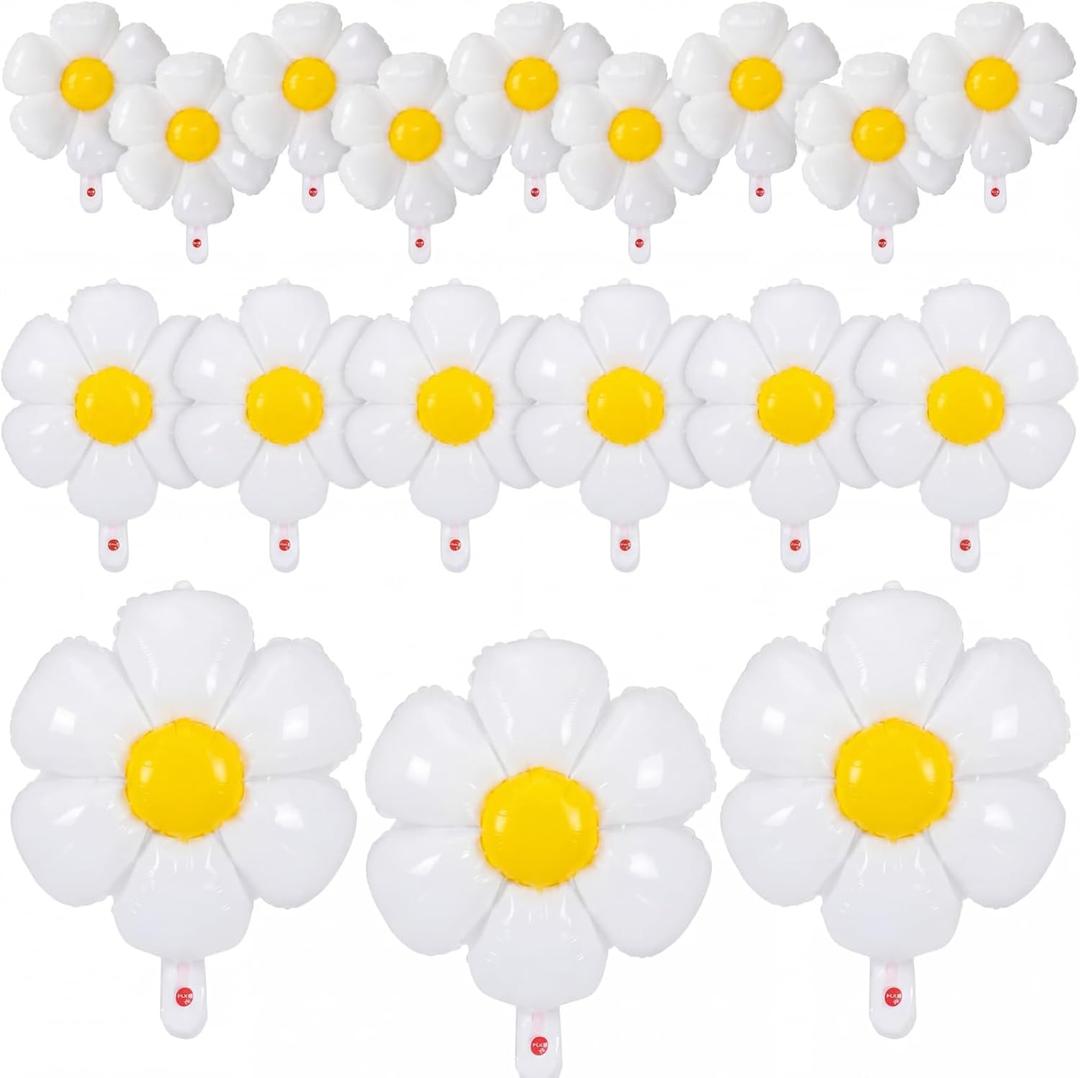 Sotiff 21 Pcs Flower Balloons Daisies Balloons White Groovy Flower Daisy Party Decorations Retro Hippie Boho Girl Party Decor(43.3 x 38 Inch, 28 x 28 Inch, 20 x 15.7 Inch)