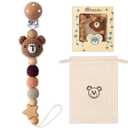 Pacifier Clip, Cute Animal Pacifier Holder Clip for Boys and Girls, Most Pacifiers, Baby Teethers, Baby Shower and Baby Essentials(Bear)