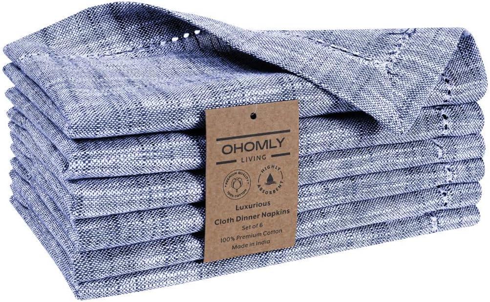 Slub Textured Dinner Napkins Set of 6-100% Cotton Cloth Napkins 18x18 Inch - Soft Durable Washable Fabric Napkins for Everyday Use & Special Occasions Christmas - Blue