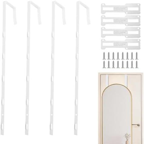 OXDFK 4 PCS Over The Door Mirror Hanger, Adjustable Door Mirror Hanger, Five-Hole Over The Doors-Mirrors Hook, Mirrors Doors Hangers with 2 Iron Filings and Screws (White)