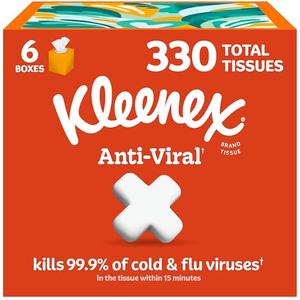 Kleenex Anti-Viral Facial Tissues, 6 Cube Boxes, 55 Tissues per Box, 3-Ply (330 Total)