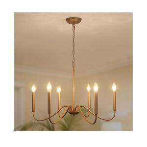 Generies Antique Spray Gold Farmhouse Chandelier, 6 Light Rustic Dining Room Light Fixtures, Modern Industrial Chandeliers Candle Ceiling Light for Bedroom Foyer Living Room Kitchen Island Entryway