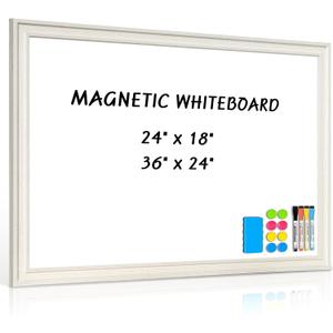 Large White Board for Wall, 36'' x 24'' Magnetic Dry Erase Board, Decorative Whiteboard, White Vintage Wooden Frame