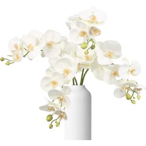 4pcs White Orchid Artificial Flowers 29.52" Real Touch Latex Faux Phalaenopsis Branches Vintage Fake Butterfly White Orchid with Stems for Home Wedding Decoration