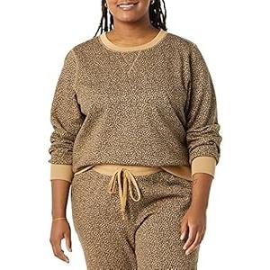 Amazon Essentials Women's Fleece Crewneck Sweatshirt, Camel Leopard, 4X
