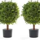 Set of 2 Topiary Boxwood Trees  24 High Pre-Potted Faux Trees - Plant Decor for Front Porch Home Office - Artificial Topiary Ball Plants for Indoor Outdoor