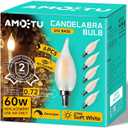 E12 60 Watt Equivalent Frosted LED Candelabra Bulb Candle CA10 Chandelier Light 2700K Soft White Dimmable E12 Base, Ideal for Dining Rooms, Living Rooms, Long-Lasting Light for Cozy Indoor Settings