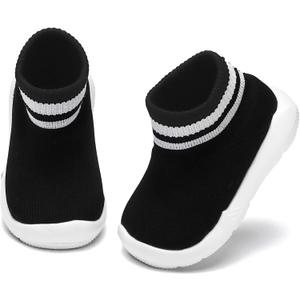 Engtoy Baby Shoes & Socks - Non-Slip Breathable Slippers with Soft Rubber Sole - Baby Boys & Girls Slip On Sneakers (12-15 Months Infant, Black)