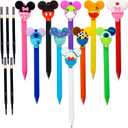 10pcs Mouse Head Character Ears Pens Set, Retr ctable Ballpoint Pen, Multi Color Jumbo Autograph Princess Pencil Signature Office Desk Stationary Accessories, Gift for Teacher Student