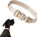 Light Alloy Dog Collar Pro, Soft Lightweight Dog Collar with Metal Buckle Quick Release Heavy Duty Adjustable Nylon Collar for Small Dogs Walking Training Running (Linen, S)