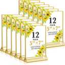 Acrylic Gold Sign Holders 5x7, 12 Pack Wedding Gold Table Number Holders, Double Sided Photo Display Picture Frame Paper Stand, Clear Flyer Stand Menu Holder for Wedding, Home, Party, Restaurant