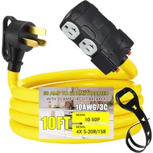 220 to 110 Adapter Compatible with NEMA 10-50P to 4X 5-20R/15R with 20 Amp Circuit Breaker, 220/250V Electrical Stove/Range/Oven Male Plug Gas 110/125V Power Convert Adapter (10 ft)