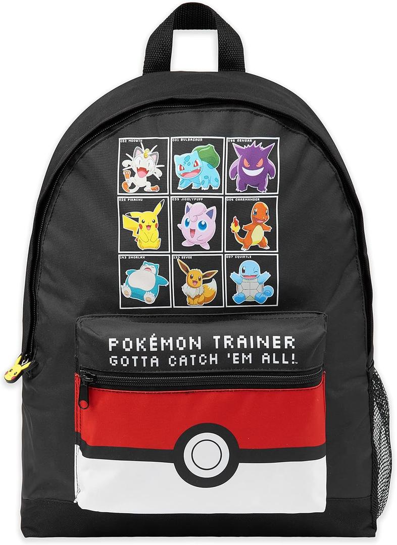 Pokemon Backpack for Kids Teens Boys Girls Pikachu Anime Bookbag Daypack Bag School Sports Gifts for Kids (Black/Red)