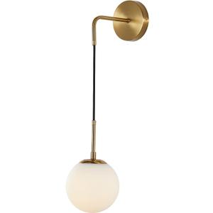 BOKT Frosted White Glass Wall Sconce Mid Century Modern Globe Ball Wall Light Brushed Brass Gold Adjustable Wall Sconce Lighting Industrial Vanity Bathroom Wall Lamp (Gold+White)