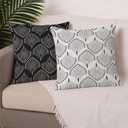 Art Deco Black and White Pillow Covers 18x18 Set of 2, Art Deco Decor, Abstract Vintage 1920s Peacock Tail Pattern Decorative Throw Pillow Covers for Home Bedroom Living Room, Double-Sided