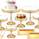 12-Piece Gold Cake Stand Set, Vintage Cake Stand with Crystal Edge and Cupcake Display Tray, Dessert Table Display Set for Wedding Party, Baby Shower, Anniversary Celebration